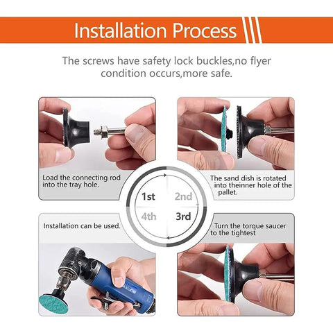 Installation process for Quick Change Grinding Disc Set With 40 Pieces 2 Inch Twist On Sanding Discs 36 Grit Green Zirconia Coated