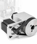 Kick Your CNC Router Setup Right Up With This Heavy Duty 4th Axis Rotary Table Boasting A NEMA 57 Stepper Motor ER32 Collet Chuck And Buttery Smooth Spinning Hollow Shaft Ideal For Cylindrical Engraving Milling And Custom Fabrication Jobs showing detailed view of the motor and drive belt.