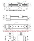 Technical drawing of Smooth Rock Solid Linear Bearing CNC Sliding Table Rail XY Stage Kit dimensions and specifications.