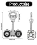 Four Wheel Trolley Assembly Rollers For One And Five Eighths Inch Wide Strut Channel, product size dimensions with components.