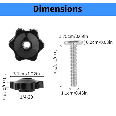 Dimensions of star knob and bolt from 10 Set 1/4-20 T-Track Knob Kit With Plastic Star Knobs, Carbon Steel 1-1/2 Inch T-Bolts And Stainless Washers