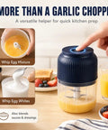 Cordless Electric Garlic Chopper And Mini Food Processor 400Ml Blue With Six Stainless Steel Blades Quick Chopping For Onions Ginger Herbs Easy Meal Prep Handheld Kitchen Gadget No Mess Recipe Helper in use for whipping eggs.