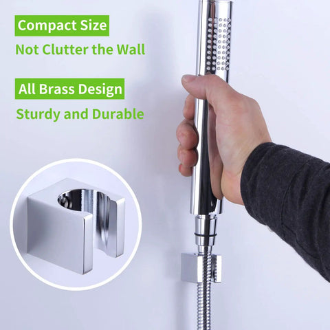 Heavy Duty Shower Head Holder Wall Mount In Chrome Brass Wand Bracket with sprayer shown being held securely