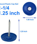 Legit Heavy Duty Plastic Cap Roofing Nails 1 1/4 Inch Electro Galvanized Shingle Fasteners close up of a round blue cap nail.