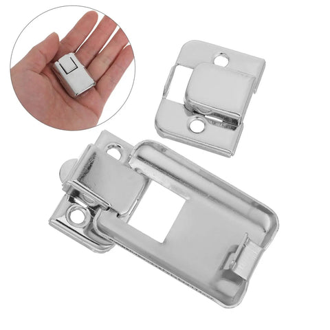 Close-up of 8 Pack Silver Metal Box Clasps with Spring Loaded Center Latches for Jewelry Boxes and Cabinets