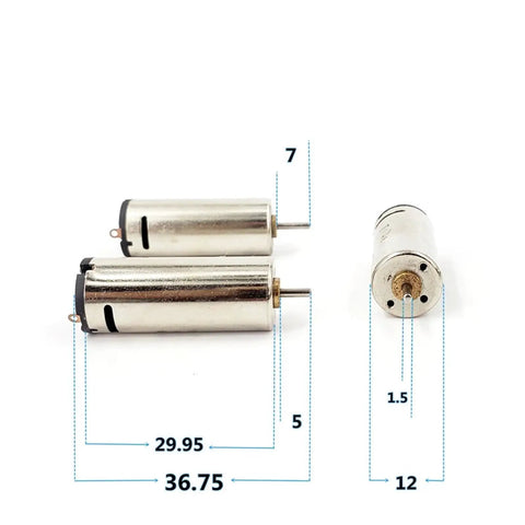 Two Pack N60 Mini Carbon Brush DC Motor High Speed 11,000 RPM for Hobby Models and DIY Projects, dimensions with grid view