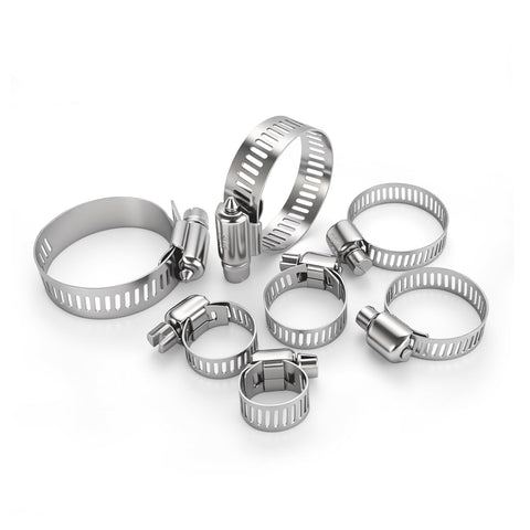 60 Pcs Stainless Steel Hose Clamps Set, Adjustable 1/4 to 1-1/2 Inch Worm Gear Clamps, assorted sizes, displayed on white background