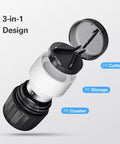 3 In 1 Pill Crusher And Cutter With Stainless Steel Grinding Head And Storage in exploded view showing cutter, storage, crusher