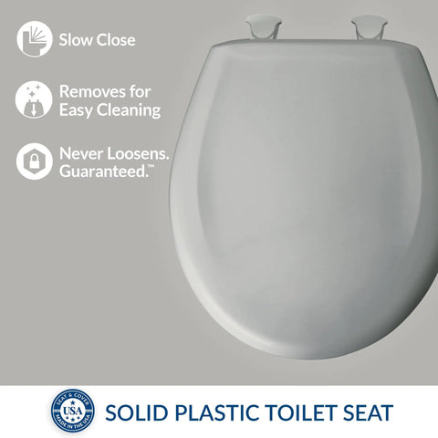 Ice Grey Round Toilet Seat With Slow Close And Easy Clean Hinges Durable Plastic Construction For Long Lasting Use Made In USA
