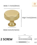 10 Pack Brushed Brass Kitchen Cabinet Knobs With Knurled Texture, 26mm x 30mm x 16mm, durable handles with screws for drawers.