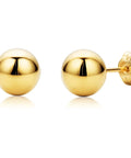 14K Yellow Gold Ball Stud Earrings 5mm No Tarnish Hypoallergenic Everyday Jewelry For Work And Dress Up Classic Polished Gold Balls That Won't Fade Or Turn Your Ears Green, side view