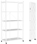 Rock Solid Metal Shelving Unit With Wheels Five Tier Folding Storage Rack built tough, white shelving unit with four shelves.