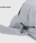 Close-up of Solar Powered Fan Hat With Detachable USB Solar Power, nylon fabric and reversible shawl detail in black.