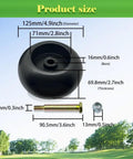 Heavy Duty Deck Rollers With Solid Shoulder Bolts And Lock Nuts For Zero Turn Mowers And Riding Tractors Ultra Smooth Gliding Wheel Repair Kit dimensions image showing parts and sizes.