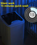 No Sweat Portable Single Tub Washing Machine showing quick 15-minute wash timer, ideal for compact laundry needs.