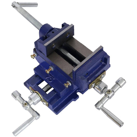 Heavy Duty Cross Slide Vise Tough As Nails Drill Press To Milling Machine Upgrade Kit With Serrated Steel Jaws and bolt down mounting, blue cast steel construction.