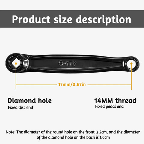 Diagram showing Left Crank Arm Set For Mountain And Road Bikes 170mm Center To Center 2 Pack with diamond hole details.