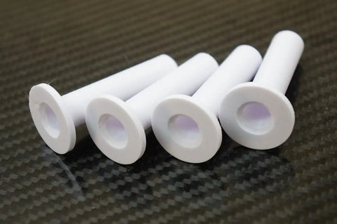 Adjustable Bed Frame Guard Rail Insert Sleeve Collar For Leggett And Platt Durable Plastic Replacement Kit No Tools Required Easy Push In Installation Restores Smooth Guide Action And Fits Most Beds, four white plastic inserts on black background