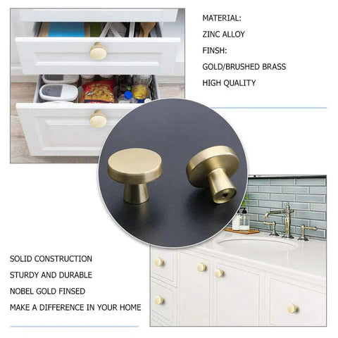 Gold Cabinet Knobs 5 Pack Sleek For Dresser Drawers And Kitchen Cabinets Brushed Brass Modern Round Zinc Alloy Hardware Handles