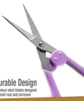 Two Piece High Precision Detail Scissors Set With Sharp Fine Tips For Paper Cutting, Scrapbooking, Sewing And Crafting, pastel purple handle close-up