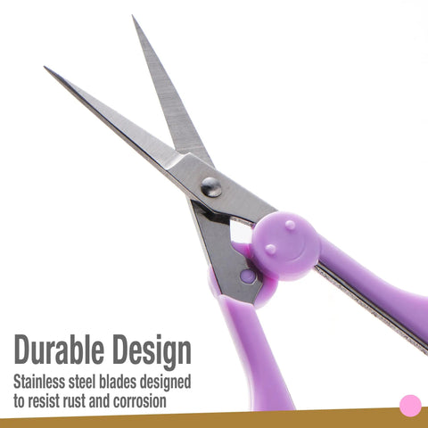 Two Piece High Precision Detail Scissors Set With Sharp Fine Tips For Paper Cutting, Scrapbooking, Sewing And Crafting, pastel purple handle close-up