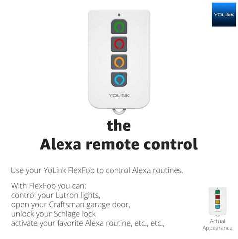 Outdoor Smart Plug With Ultra Long Range One Quarter Mile control with Alexa remote showing colored buttons