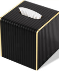 Black Square PU Leather Tissue Box Cover With Gold Tone Edging Luxury Vibe For Living Room Bedroom Bathroom Desk Or Office Coffee Table Decor That Feels Boss Level Dope