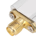 Close-up of 915MHz Bandpass Receiver Filter With SMA Interface, 26MHz Bandwidth, metallic SMA connector and screws visible.