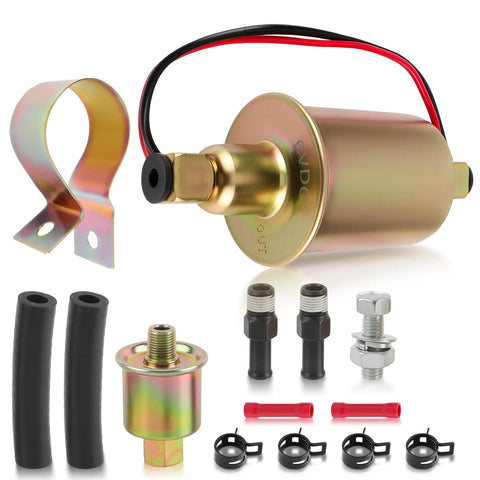 Universal 6 Volt Inline Electric Fuel Pump With Installation Kit 5-8 PSI Five Sixteenth Inch Inlet And Outlet Plug And Play Ready