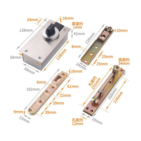 Heavy Duty Pivot Hinges For Doors, Invisible Hidden Door Hinge With 360 Degree Rotation and 90 Stop, showcasing metal mounting brackets.
