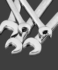 Close-up of Ratchet Spanner Set 8 To 19mm 72 Teeth Metric Wrench Kit for tight spaces, chrome vanadium steel material