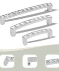 Crystal Drawer Pulls 10 Pack Modern Bridge Design Rhinestone Handles, silver finish, 96mm hole centers, zinc alloy, set of four.