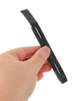 No Sweat Screwless 3.5 Inch Hard Drive Caddy Rails held in hand, showcasing black plastic mount for quick swap assembly.
