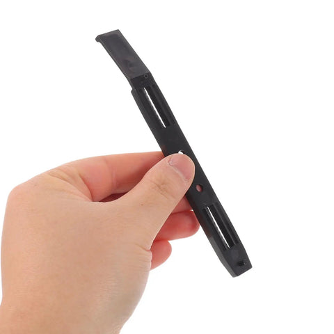 No Sweat Screwless 3.5 Inch Hard Drive Caddy Rails held in hand, showcasing black plastic mount for quick swap assembly.