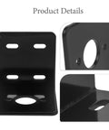 L-shaped motor mount bracket, black metal for 775 motors; four slotted mounting holes (front view).