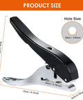 Pro Grade Heavy Duty Single Hole Puncher for Paper Cardboard and PVC, showing product size and 10mm hole details