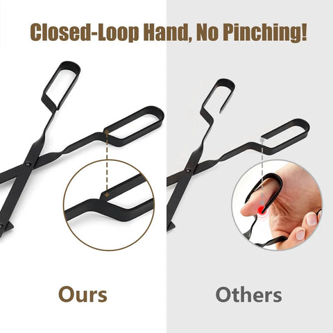 Beefy 32 Inch Fire Pit Poker And 26 Inch Fireplace Tongs Tool Set Log Grabber showing closed-loop handle design comparison