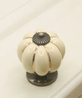 Super Slick Vintage Ceramic Pumpkin Cabinet Knobs 6 Piece Set, ivory pumpkin shape cabinet knob with black base