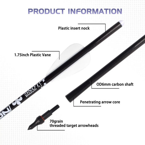 Diagram of 16 Inch Mini Crossbow Arrows Carbon Bolts Set Of Six For Pistol Crossbows Micro Diameter Design with labeled parts.