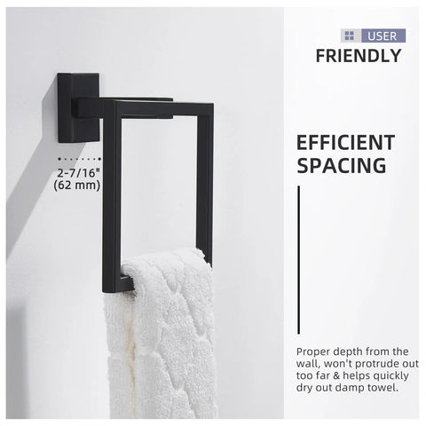 Matte Black Square Towel Holder Stainless Steel Wall Mount Rack For Bathroom, Minimalist Modern Design, 7.09 Inches