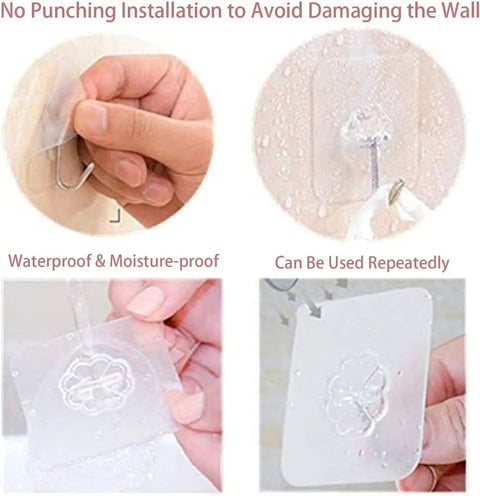 Clear Adhesive Wall Hooks With Hella Strong Peel And Stick Backing For Kitchen Bathroom Office Storage Solid Invisible Hold saves space by easily sticking without damaging walls.