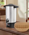Extra Large Percolator Coffee Filters, 100 Count, in kitchen near 45-cup urn, Compatible With Hamilton Beach 40515G 40519G