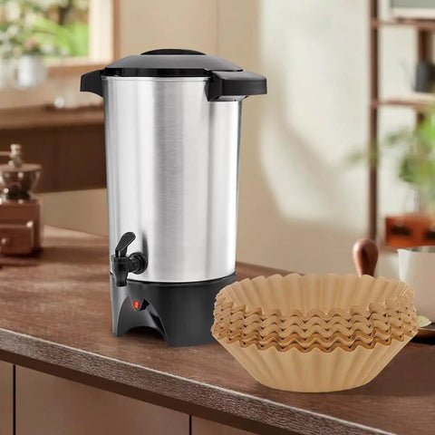 Extra Large Percolator Coffee Filters, 100 Count, in kitchen near 45-cup urn, Compatible With Hamilton Beach 40515G 40519G