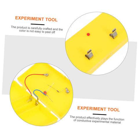 Close-up of yellow conductivity experiment tool showing connections, used in Boost Your Lab Game With This Top Shelf Conductivity Experiment Kit For High School Physics Classes.