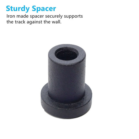 Black spacer for sliding barn door hardware, part of the Black Rustic Double Track Bypass Sliding Barn Door Hardware Kit For Two Doors 5.5 Ft Flat Track With U Shape Bracket And Horns Design Rollers Space Saving And Easy Install.