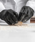 Hella Tough Black Nitrile Disposable Gloves With Killer Textured Grip And 5 Mil Puncture Resistance Latex Free Cleaning Gloves For Industrial And Household Tasks One Hundred Count Large Size, hands mixing dough.