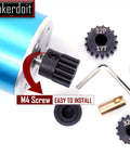 32P 5mm Pinion Gear Set For RC Cars With Hex Key 13T 14T 15T 16T 17T Durable Metal Construction in installation view with tools.