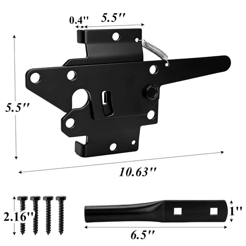 Self Locking Gate Latch Heavy Duty Automatic Post Mount Lock For Fences And Gates, Weatherproof Steel Yard Gate Hardware For Garden Barn Farm Outdoor Fences Black, 10.63in
