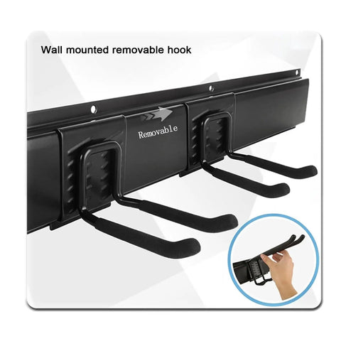 Top Shelf Heavy Duty Metal Garage Wall Mount Tool Organizer With Adjustable Hooks For Ladders Power Tools Garden Gear And Game Changer Storage Rack Pro featuring removable rubber padded hooks.