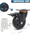 Heavy Duty 4 Inch Swivel Caster Wheels Set Of 4 With Dual Locking Brakes And Whisper Quiet Polyurethane Tires, showing wheel dimensions.